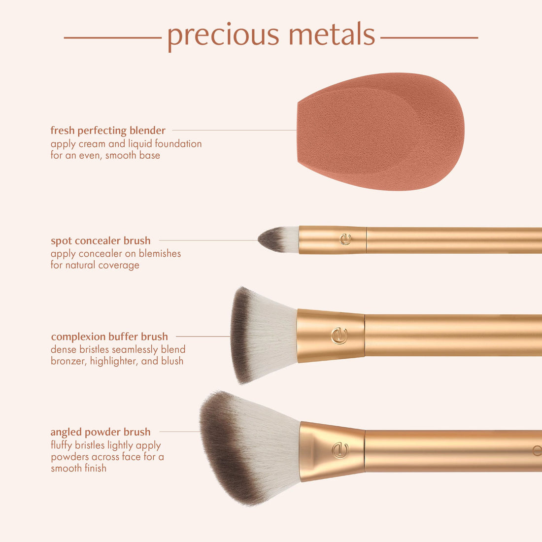 Precious Metals Face Blend + Sculpt Makeup Brush Set